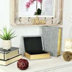Kirkland's Home Heathered Linen Book Boxes, Set Of 2- Baskets & Boxes