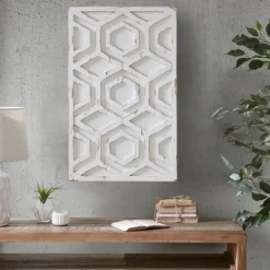 Kirkland's Home Hexagon White Wood Plaque- Wall Plaques