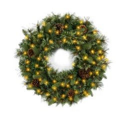 Kirkland's Home Holiday Pine Needle Cabin Pre-Lit Wreath- Wreaths
