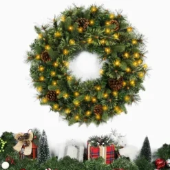 Kirkland's Home Holiday Pine Needle Cabin Pre-Lit Wreath- Wreaths