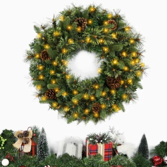 Kirkland's Home Holiday Pine Needle Cabin Pre-Lit Wreath- Wreaths