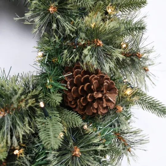 Kirkland's Home Holiday Pine Needle Cabin Pre-Lit Wreath- Wreaths