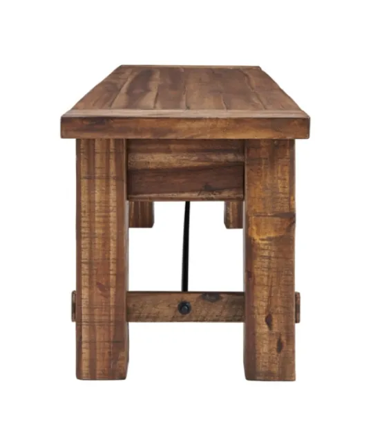 Kirkland's Home Honey Acacia Wood Rustic Metal Rod Dining Bench- Dining Chairs