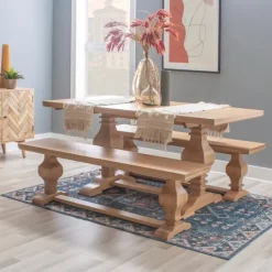 Kirkland's Home Honey Brown Wood Double Pedestal Dining Table- Dining Tables