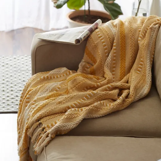 Kirkland's Home Honey Gold Braided Fringe Throw- Blankets & Throws