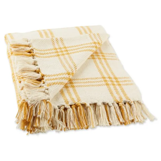 Kirkland's Home Honey Gold Plaid Fringe Throw- Blankets & Throws