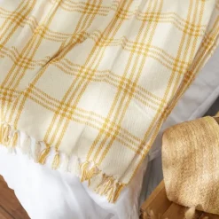 Kirkland's Home Honey Gold Plaid Fringe Throw- Blankets & Throws