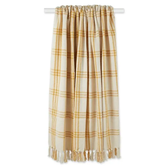 Kirkland's Home Honey Gold Plaid Fringe Throw- Blankets & Throws