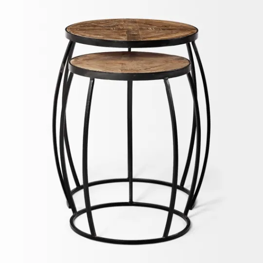Kirkland's Home Honey Wood And Black Metal Accent Tables, Set Of 2- Accent & End Tables