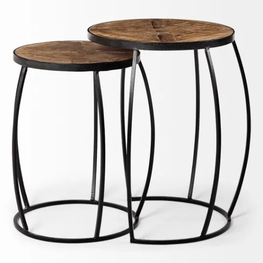 Kirkland's Home Honey Wood And Black Metal Accent Tables, Set Of 2- Accent & End Tables