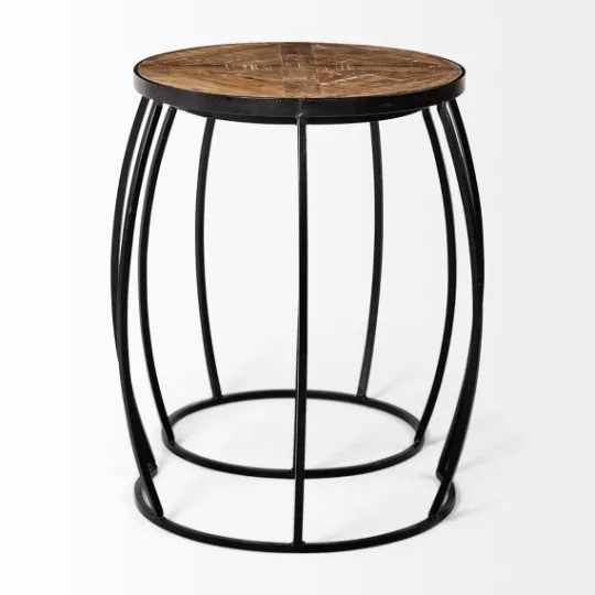 Kirkland's Home Honey Wood And Black Metal Accent Tables, Set Of 2- Accent & End Tables