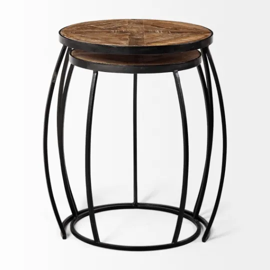Kirkland's Home Honey Wood And Black Metal Accent Tables, Set Of 2- Accent & End Tables
