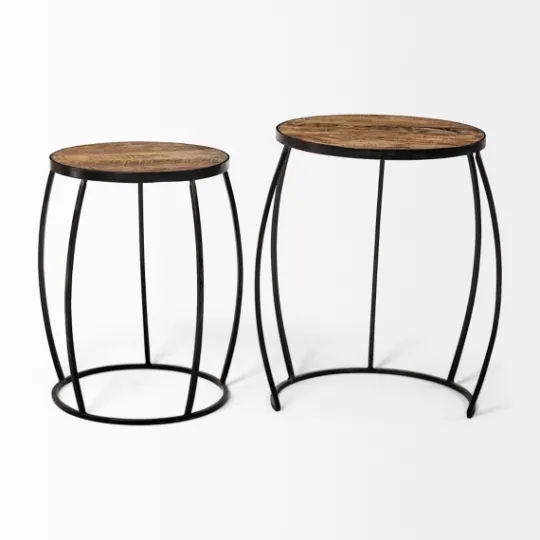 Kirkland's Home Honey Wood And Black Metal Accent Tables, Set Of 2- Accent & End Tables