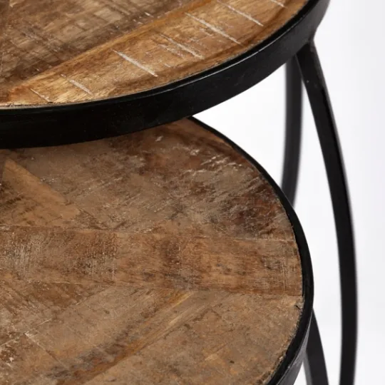 Kirkland's Home Honey Wood And Black Metal Accent Tables, Set Of 2- Accent & End Tables