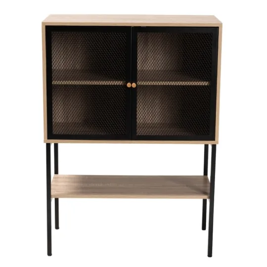 Kirkland's Home Honey Wood And Metal Mesh Cabinet- Cabinets & Sideboards
