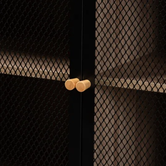 Kirkland's Home Honey Wood And Metal Mesh Cabinet- Cabinets & Sideboards