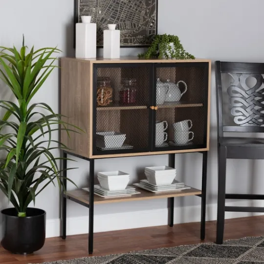 Kirkland's Home Honey Wood And Metal Mesh Cabinet- Cabinets & Sideboards