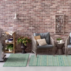 Kirkland's Home Ikat Diamond Green Outdoor Area Rug, 5X7- Outdoor Rugs