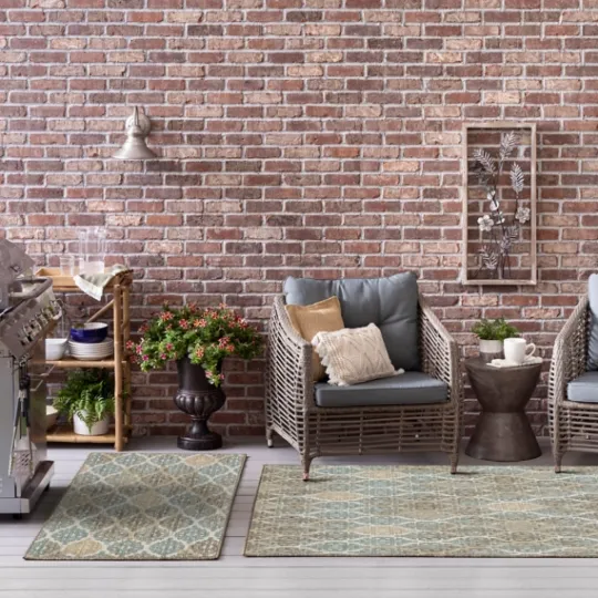 Kirkland's Home Ikat Scrolling Brown Outdoor Area Rug, 5X7- Outdoor Rugs