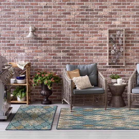 Kirkland's Home Ikat Scrolling Indigo Outdoor Area Rug, 5X7- Outdoor Rugs