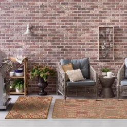 Kirkland's Home Ikat Scrolling Sunset Outdoor Area Rug, 5X7- Outdoor Rugs
