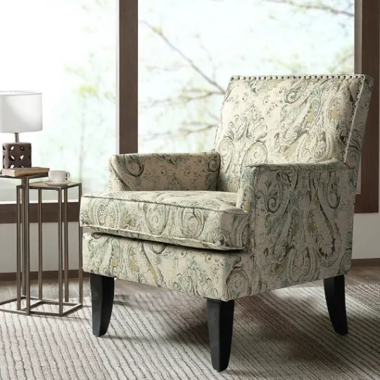 Kirkland's Home Indigo And Yellow Floral Upholstered Accent Chair- Accent Chairs