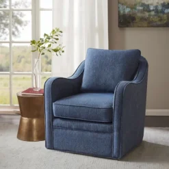 Kirkland's Home Indigo Curved Arm Swivel Accent Chair- Accent Chairs