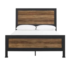 Kirkland's Home Industrial Rustic Oak Queen Bed With Metal Frame- Beds & Headboards