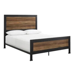 Kirkland's Home Industrial Rustic Oak Queen Bed With Metal Frame- Beds & Headboards