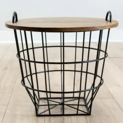 Kirkland's Home Industrial Wire And Wood Basket Side Table- Accent & End Tables
