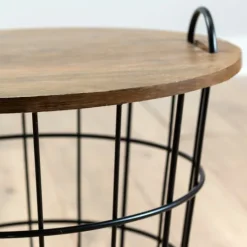 Kirkland's Home Industrial Wire And Wood Basket Side Table- Accent & End Tables