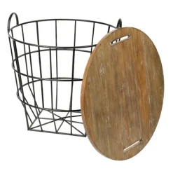 Kirkland's Home Industrial Wire And Wood Basket Side Table- Accent & End Tables