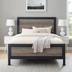 Kirkland's Home Industrial Wood Queen Bed With Metal Frame- Beds & Headboards