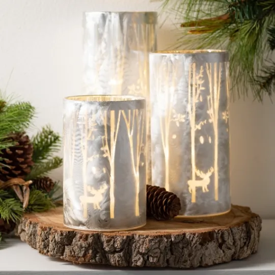 Kirkland's Home Iridescent Reindeer Led Pillar Holders, Set Of 3- Candle Holders