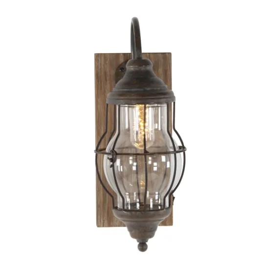 Kirkland's Home Iron Glass Incased Wood Back Led Wall Sconce- Sconces
