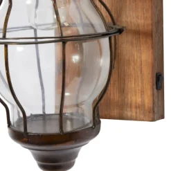 Kirkland's Home Iron Glass Incased Wood Back Led Wall Sconce- Sconces