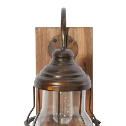 Kirkland's Home Iron Glass Incased Wood Back Led Wall Sconce- Sconces