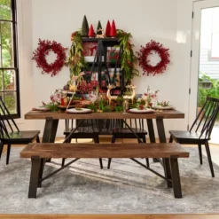 Kirkland's Home Ivan Wood And Metal Dining Bench- Dining Chairs