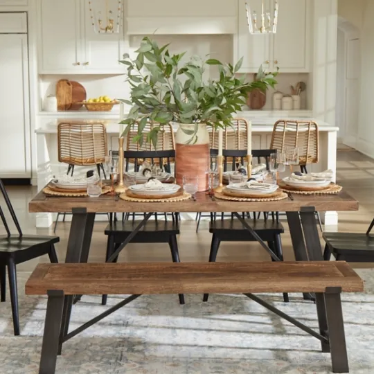 Kirkland's Home Ivan Wood And Metal Dining Bench- Dining Chairs