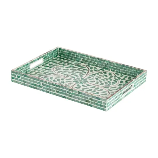 Kirkland's Home Ivory And Clover Mosaic Capiz Shell Tray, 15 In.- Decorative Trays