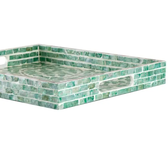 Kirkland's Home Ivory And Clover Mosaic Capiz Shell Tray, 15 In.- Decorative Trays