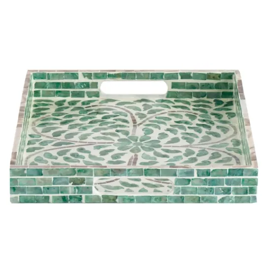 Kirkland's Home Ivory And Clover Mosaic Capiz Shell Tray, 15 In.- Decorative Trays