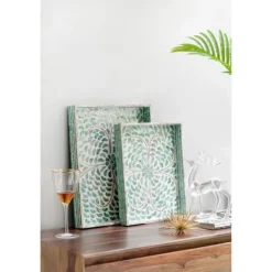Kirkland's Home Ivory And Clover Mosaic Capiz Shell Tray, 15 In.- Decorative Trays