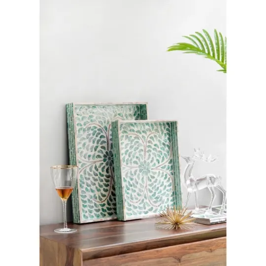 Kirkland's Home Ivory And Clover Mosaic Capiz Shell Tray, 15 In.- Decorative Trays