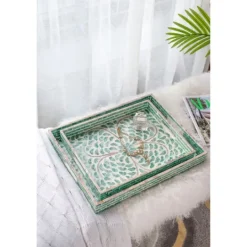 Kirkland's Home Ivory And Clover Mosaic Capiz Shell Tray, 15 In.- Decorative Trays