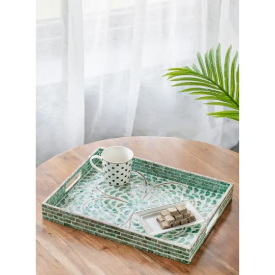 Kirkland's Home Ivory And Clover Mosaic Capiz Shell Tray, 17 In.- Decorative Trays