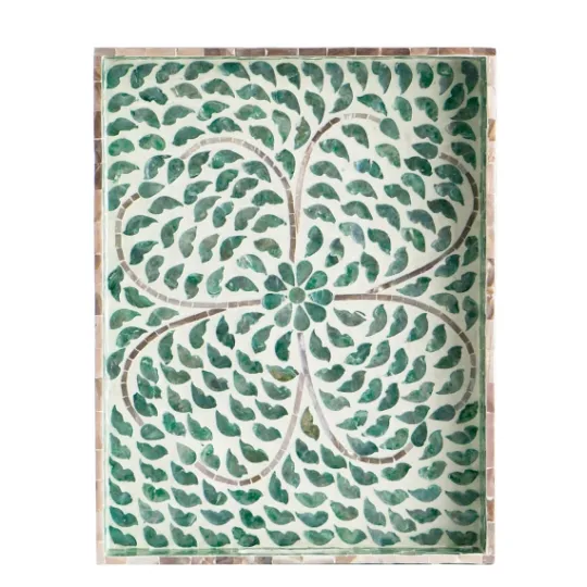 Kirkland's Home Ivory And Clover Mosaic Capiz Shell Tray, 17 In.- Decorative Trays