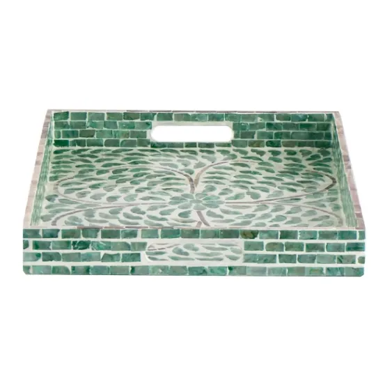 Kirkland's Home Ivory And Clover Mosaic Capiz Shell Tray, 17 In.- Decorative Trays