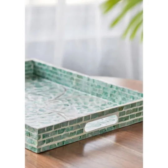 Kirkland's Home Ivory And Clover Mosaic Capiz Shell Tray, 17 In.- Decorative Trays