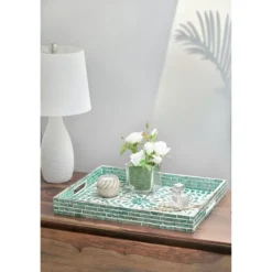 Kirkland's Home Ivory And Clover Mosaic Capiz Shell Tray, 17 In.- Decorative Trays